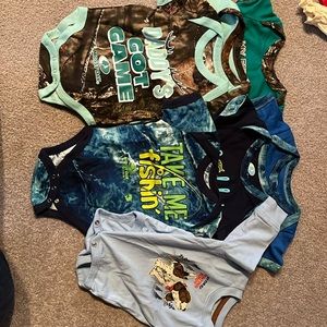 0-3 month hunting/fishing bodysuits  7 total